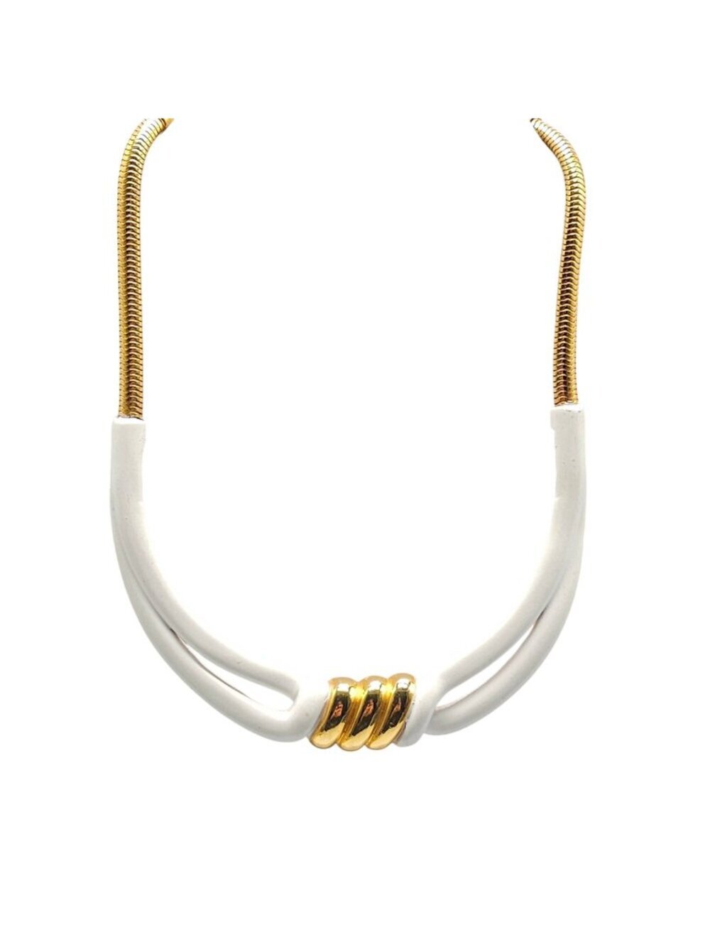Biagi White Enamel Gold-Tone Necklace With Modern Design & Elegant Embellishment